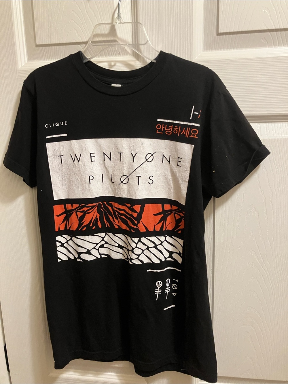 Forever 21 Black Graphic Tee with Red and White Panels